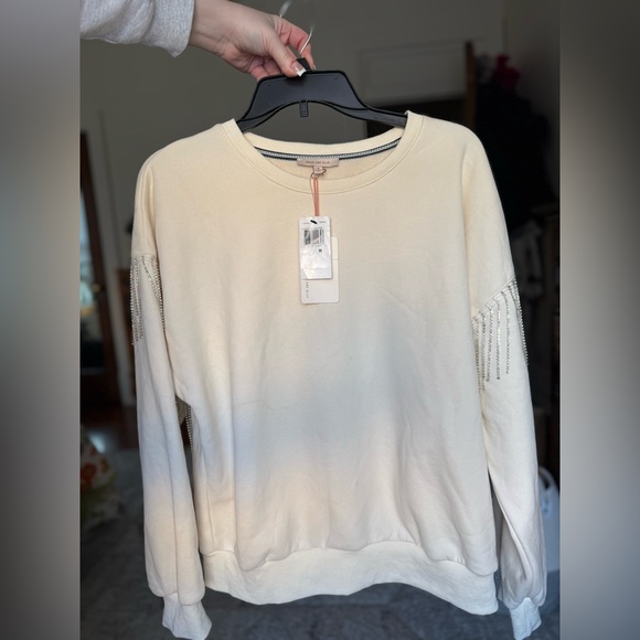 NWT Skies Are Blue Rhinestone Sleeve Cotton Blend Swearshirt / Medium - Picture 3 of 9